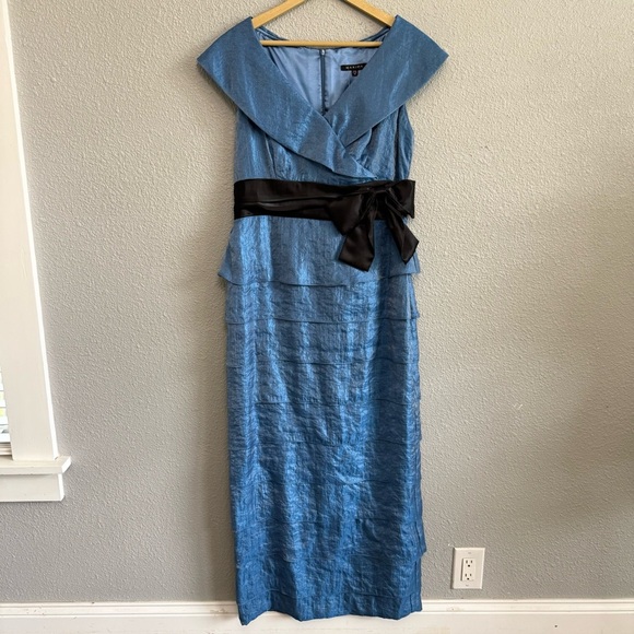 MARINA Blue Maxi Dress/Gown with Black Bow Tiered - Picture 1 of 7